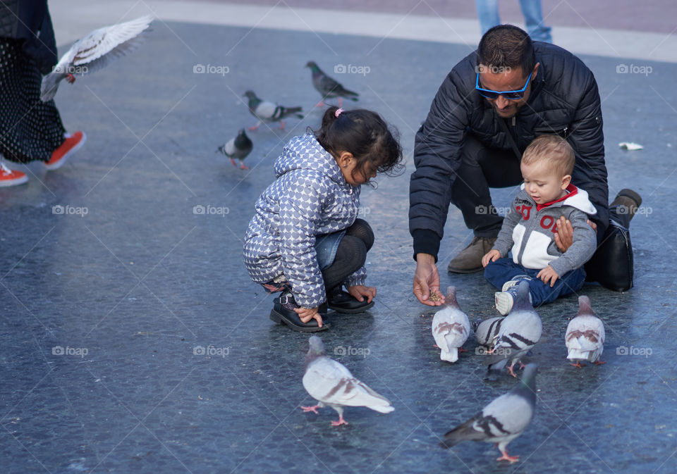 Family and Pigeons 