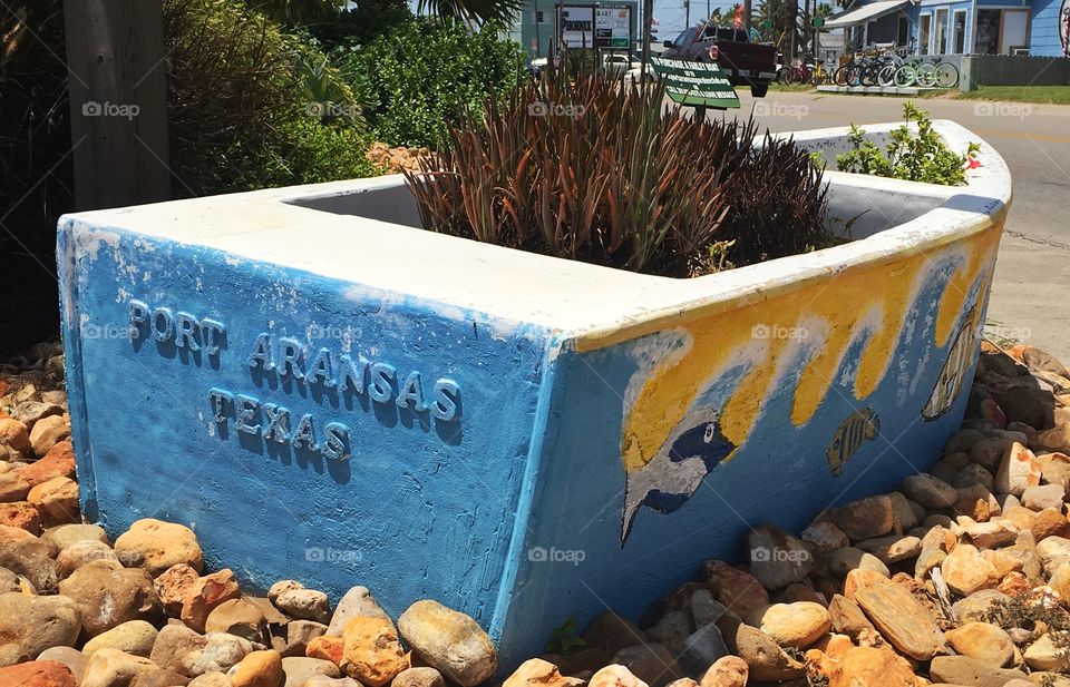 Farley boat planter in Port Aransas, Texas. 