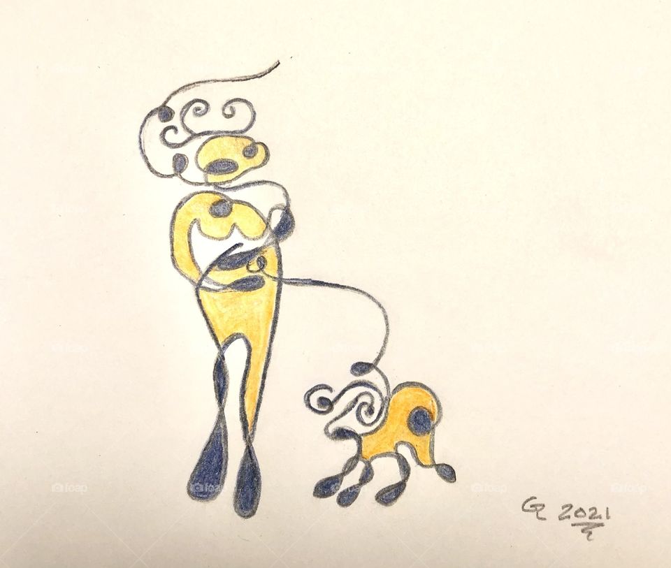 Lady Walking Her Poodle