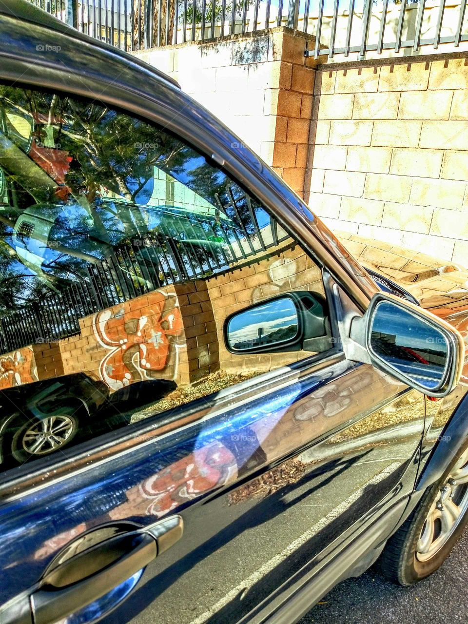 reflections in vehicle window