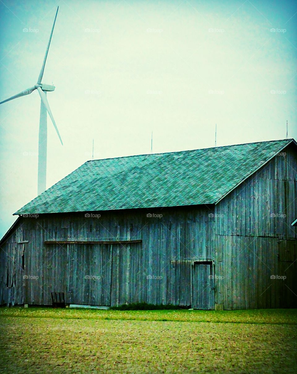 Michigan barn and wind farm