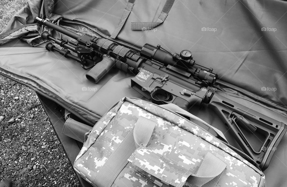 AR-16 Gun At Shooting Range. 