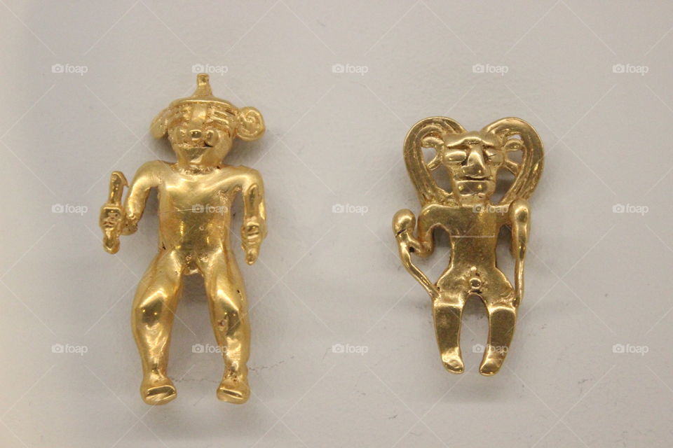 Gold figurines from pre Columbian times in Costa Rica. recovered from tombs that were excavated by archeologists