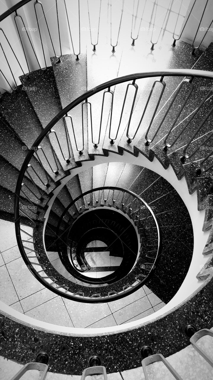 Black and white spiral staircase monochrome