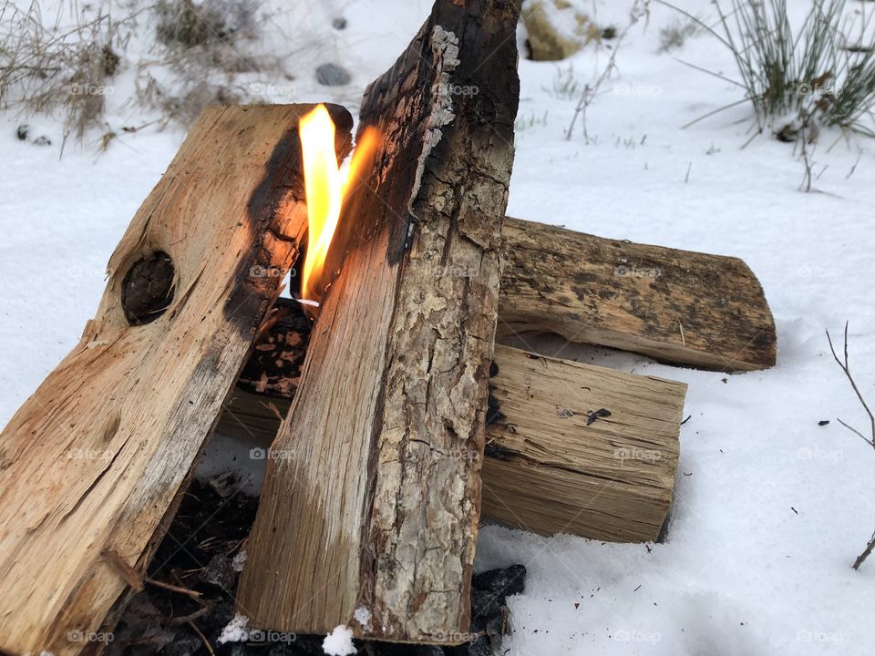 Making a bonfire on winter time