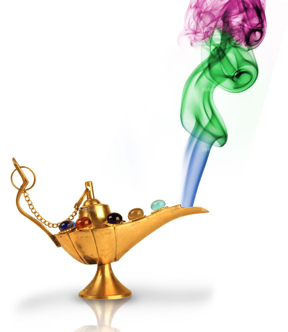 Aladdin magic lamp genie with smoke