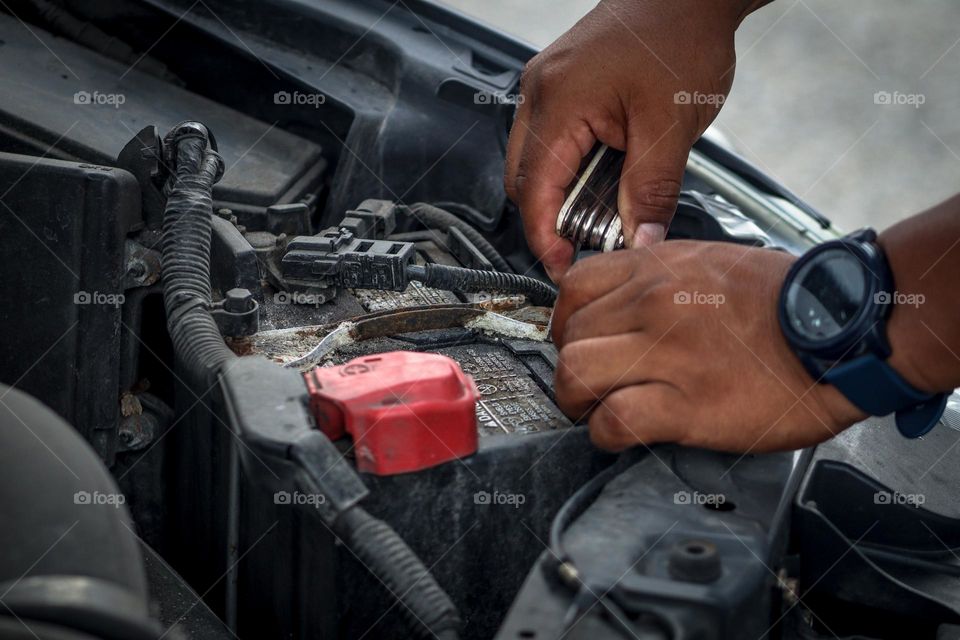 Checking the car