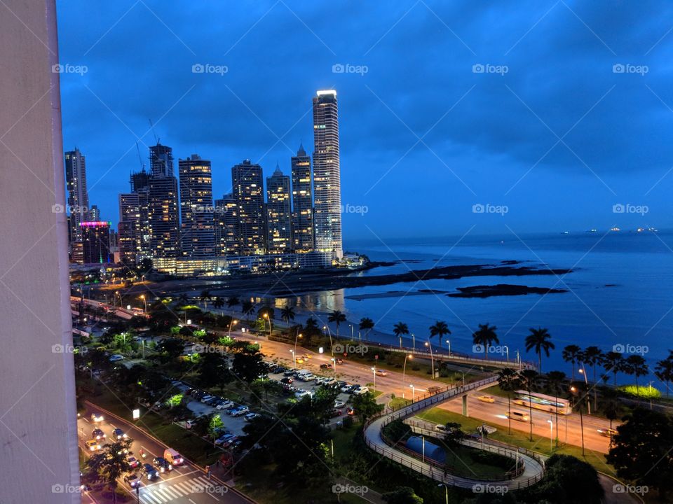 Downtown Panama City, Panama with a view of Panama bay.