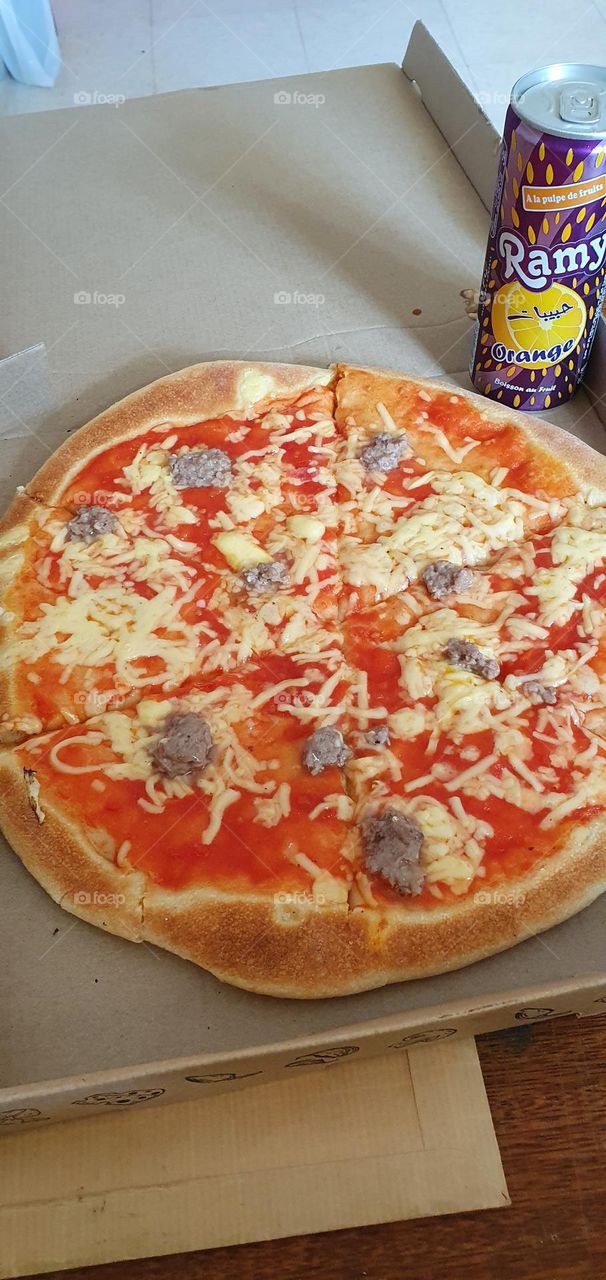 Pizza with drink