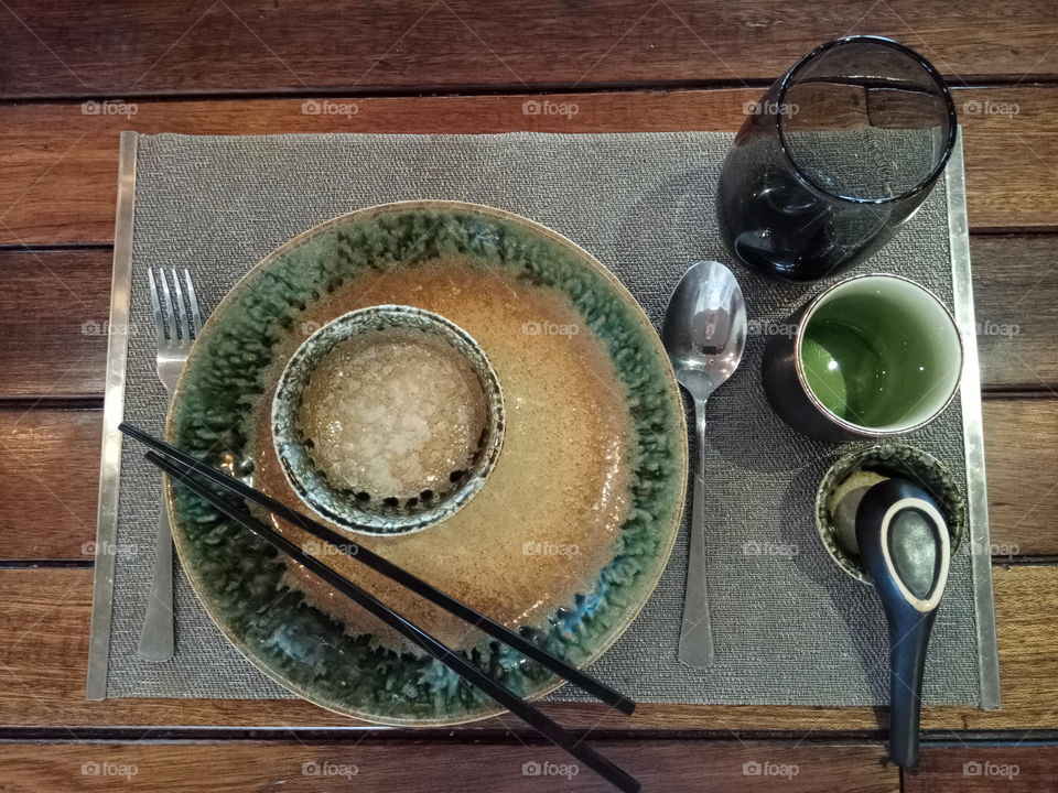 High angle view of a tea set