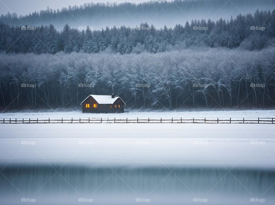 a alone house in winter forest