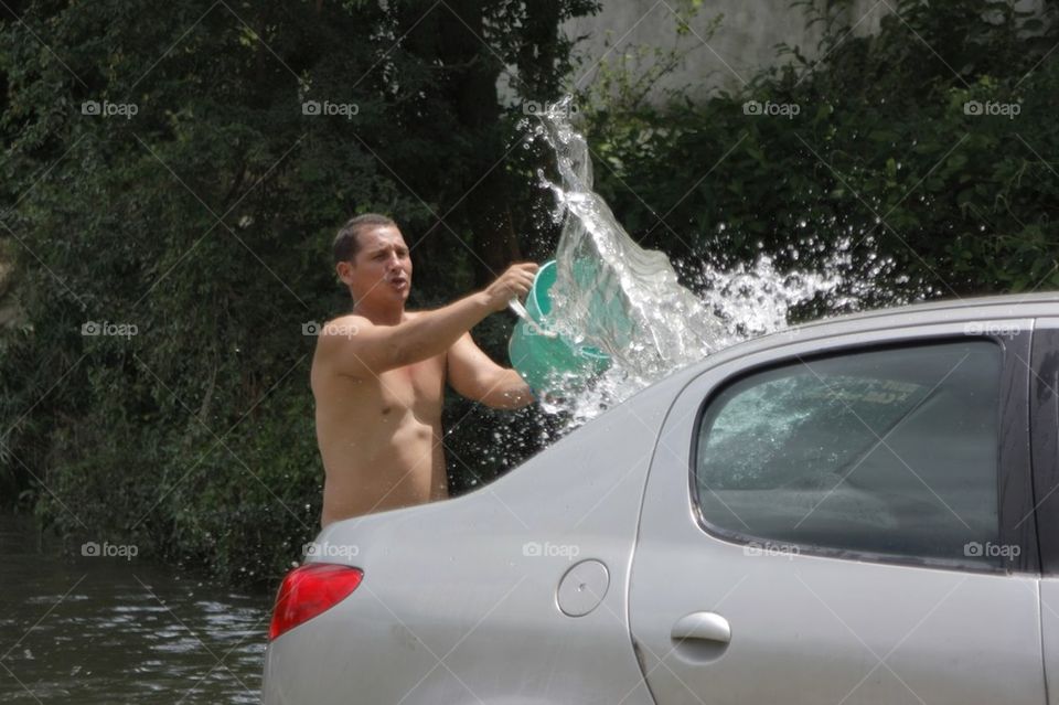 Car wash in river