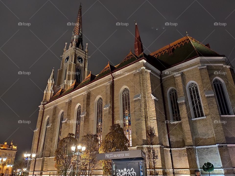 Catholic Church Novi Sad Serbia city centre night scenery