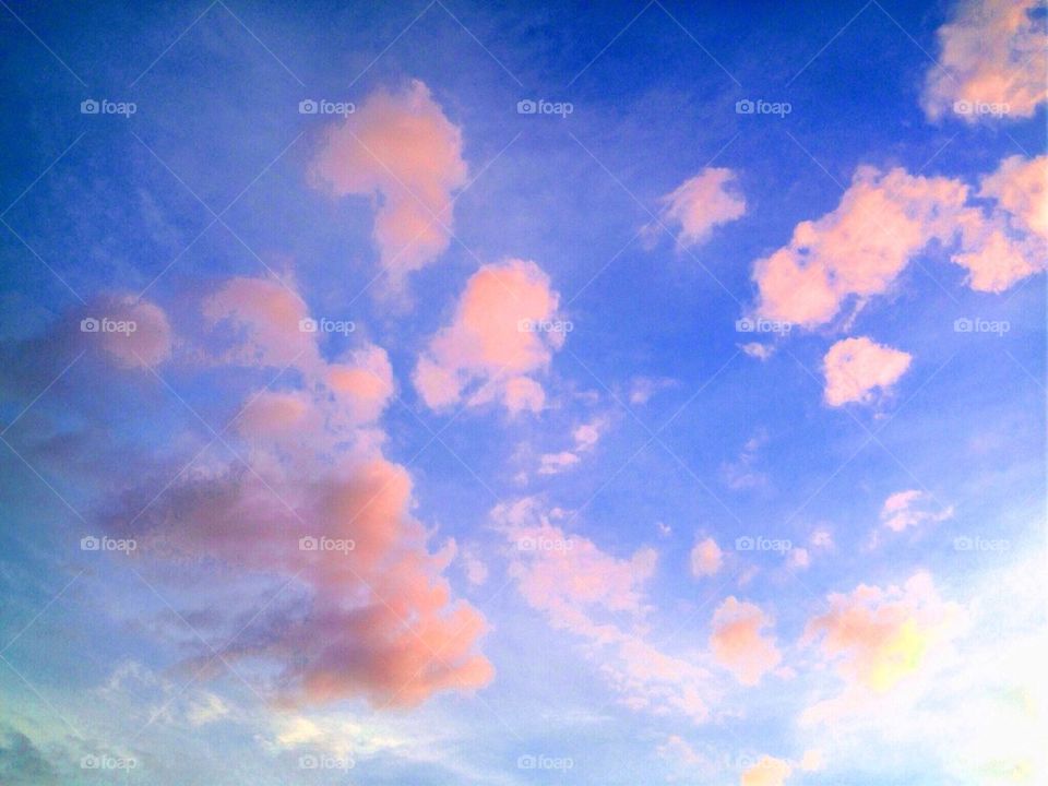 Pink clouds on a blue sky