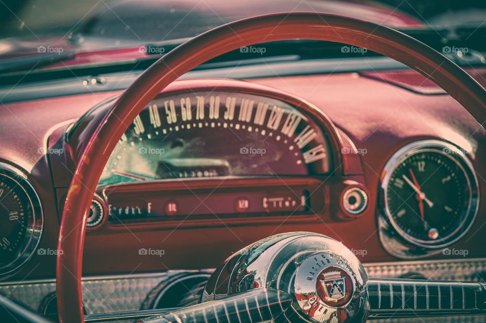 Classic car dash view. 