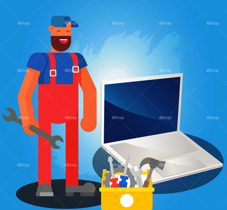 laptop repair isolated blue background