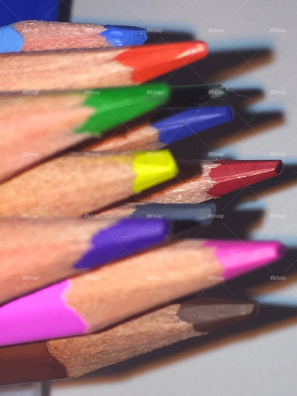 Close up of colored pencil tips