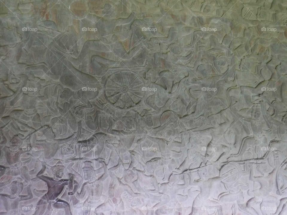 Part of a wall in angkor, cambodia