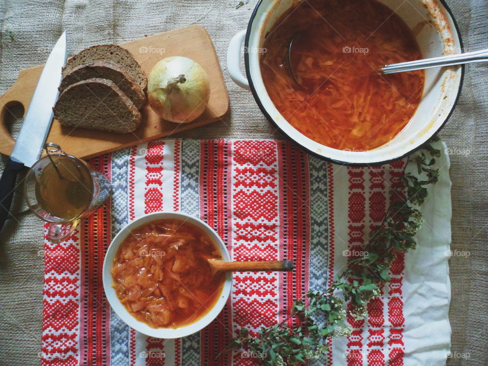 Soup with beet and other vegetables Ukrainian dish