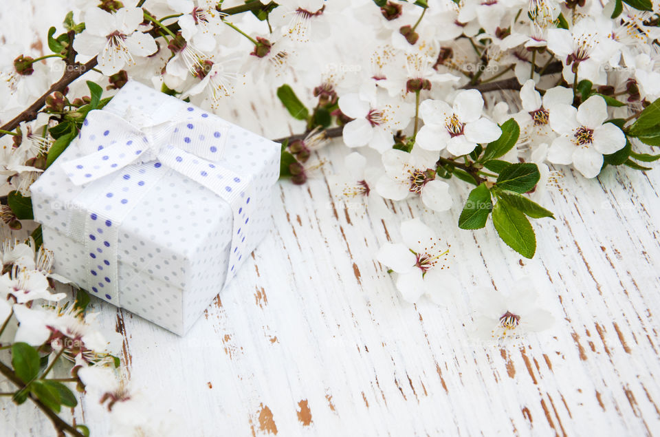 Spring blossom and gift box