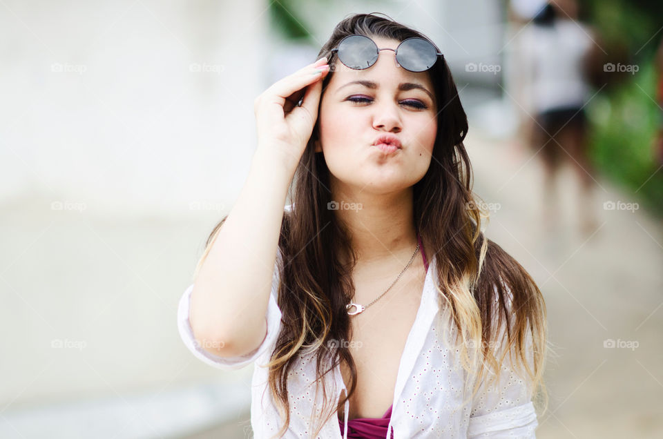 Portrait of a woman pouting