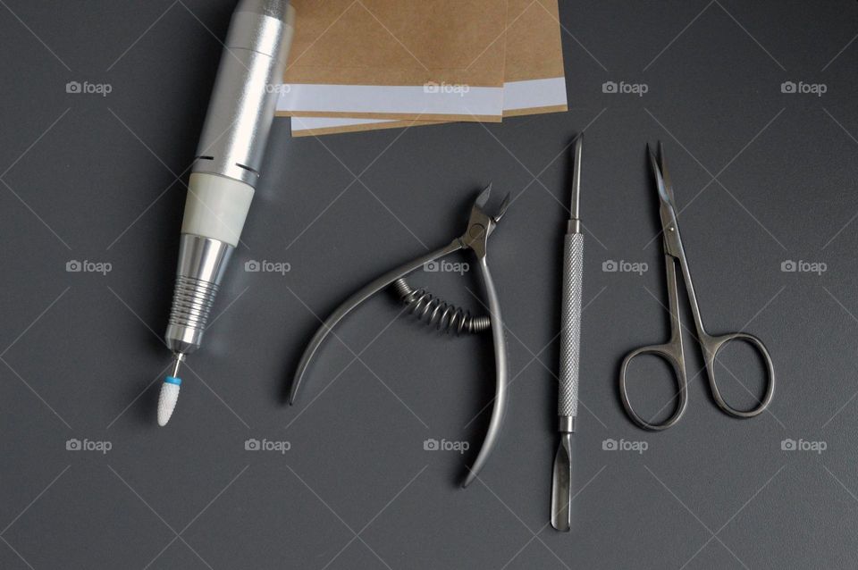 Manicure tools in a kraft bag for sterilization