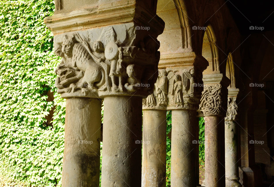 Cloister of Colegiata de Santa Juliana in Santillana del Mar, Cantabria, Spain.