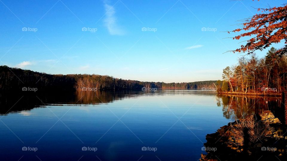 reflections on the lake in the morning