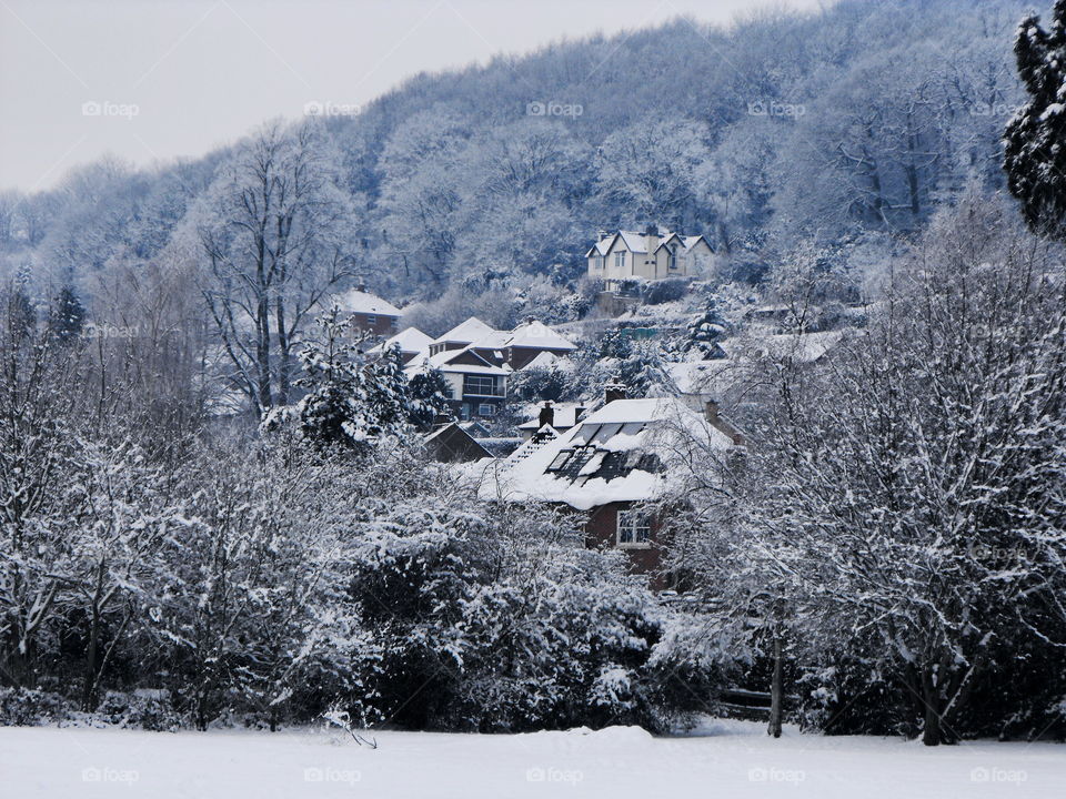 A town in a snow, Wales, Uk