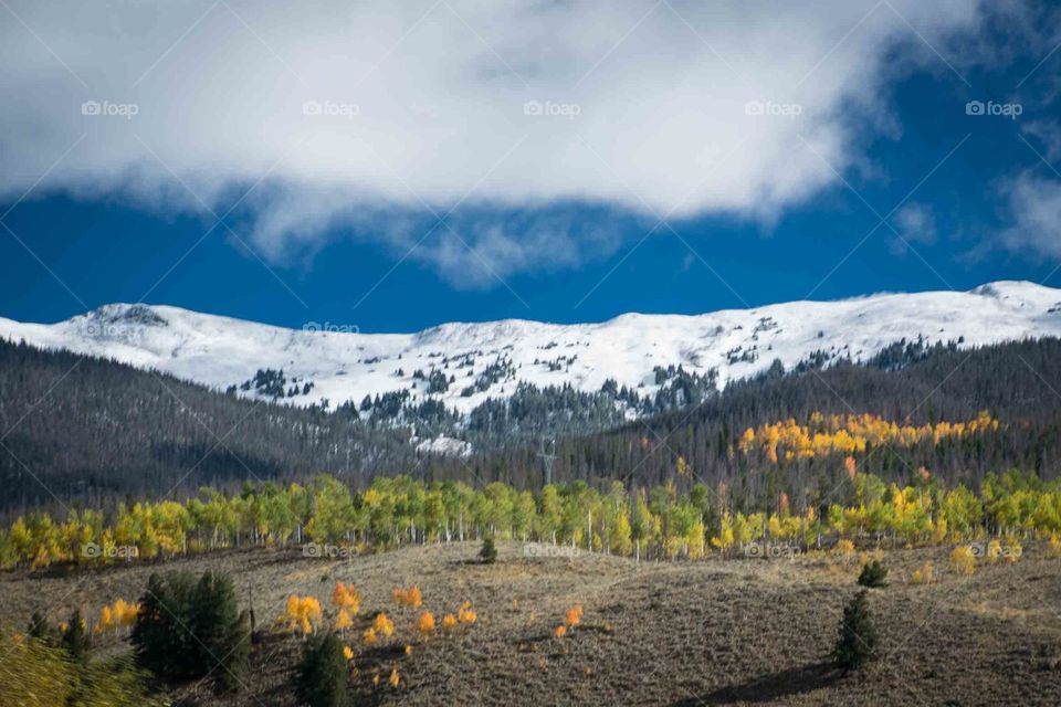 View of snowy mountain during autumn