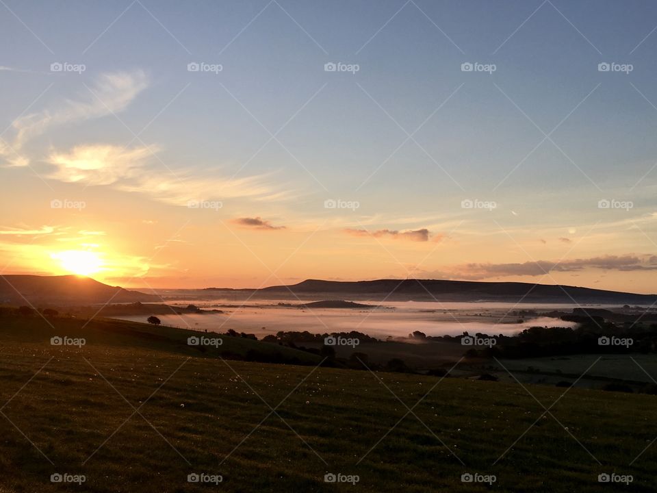 Cloud in Ouse valley at sunrise, Lewes, East Sussex, England