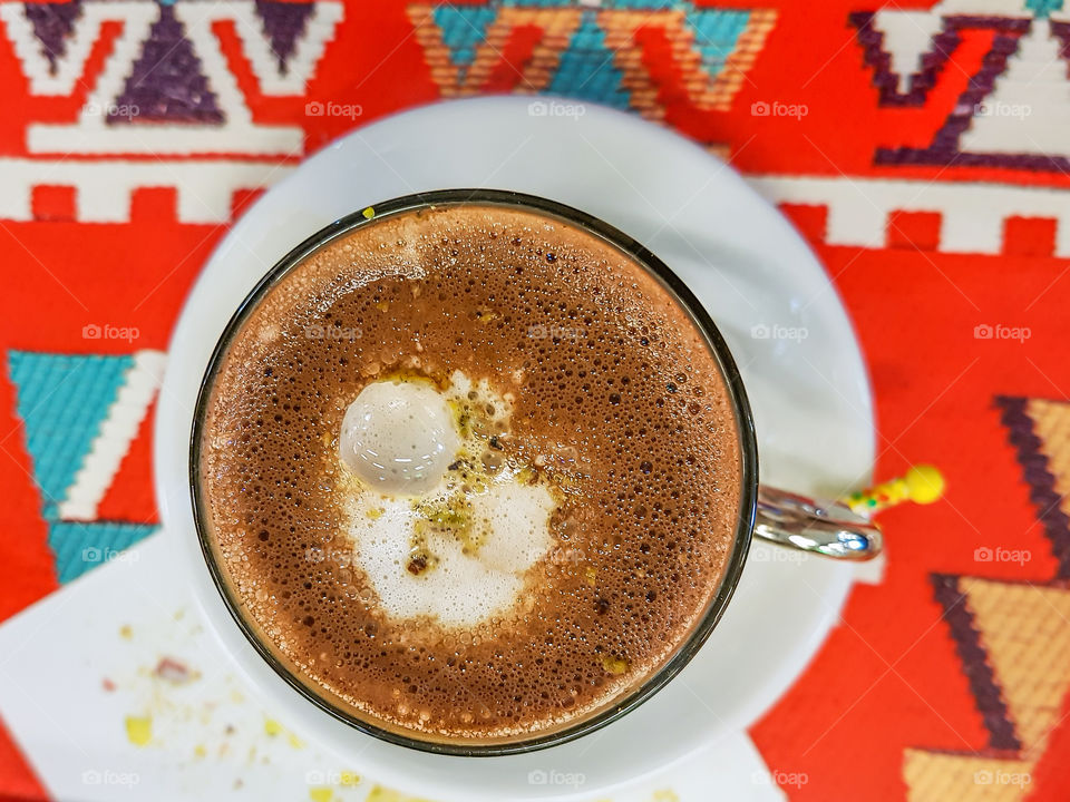 Top view of turkish coffee.