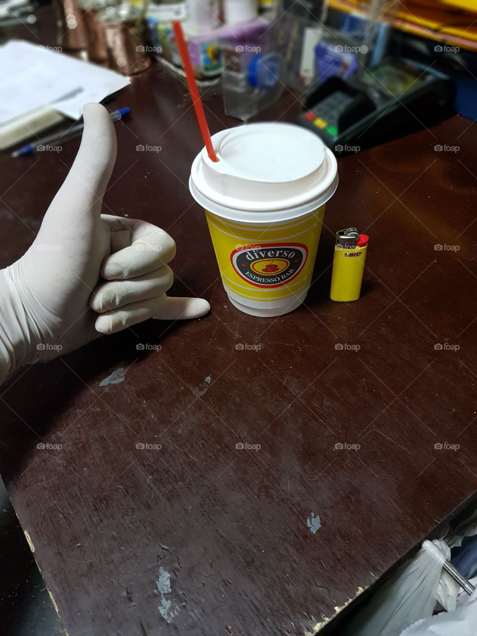 Drinking coffe at work
