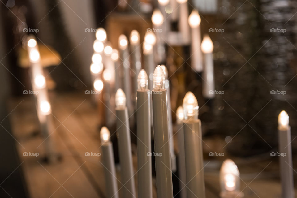 Christmas lights and decorations in a store in Sweden.