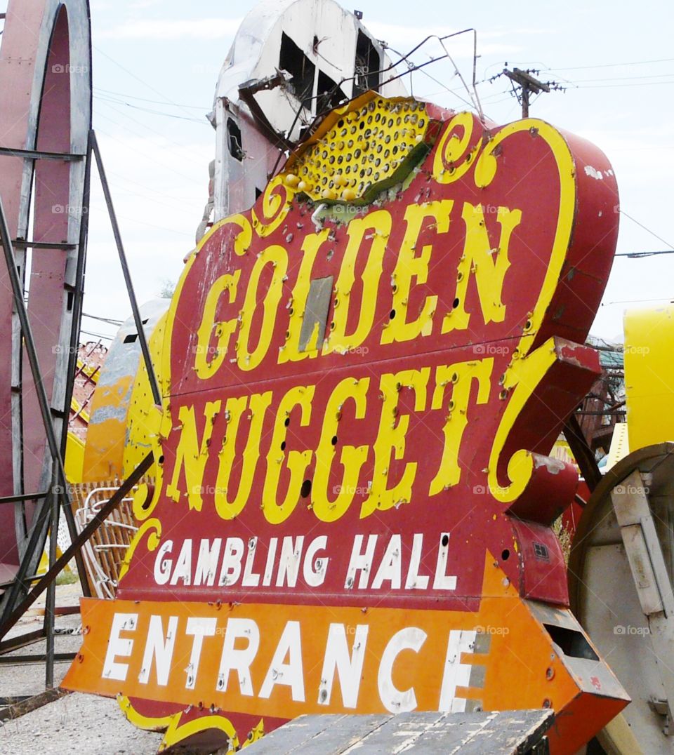 Old Golden Nugget Gambling Hall neon sign - Las Vegas, Nevada. 