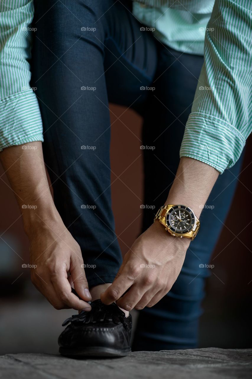 men's hand with watch.