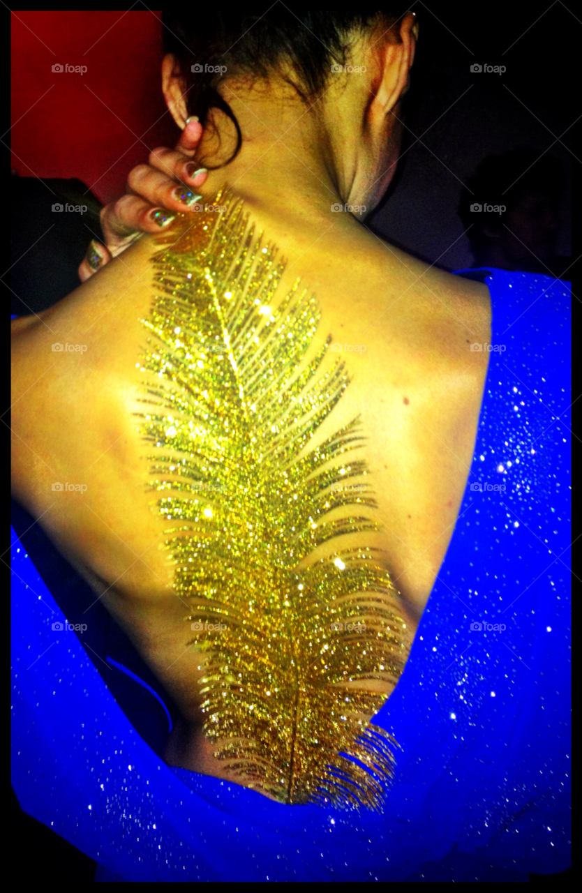blue gold feather back by franina
