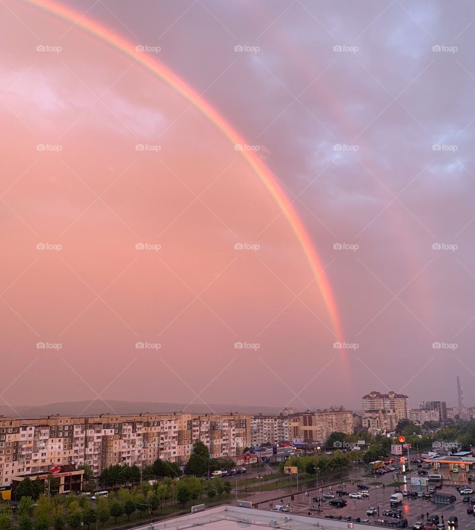 double rainbow at sunset