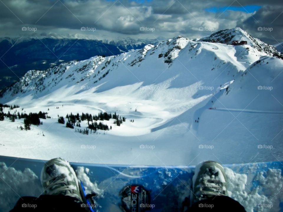 Snowboarding down the mountain 