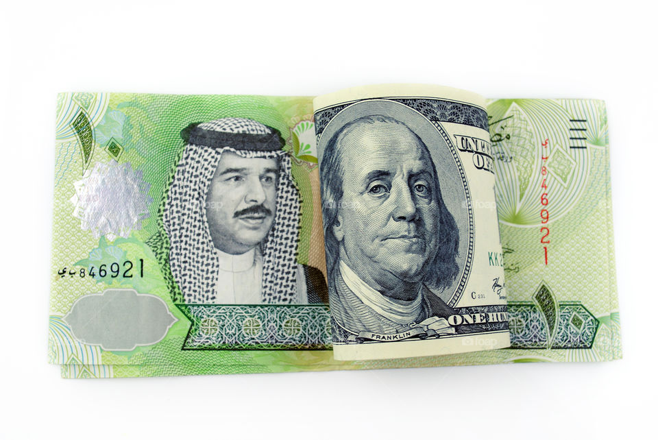 USA and Bahrain currency isolated background