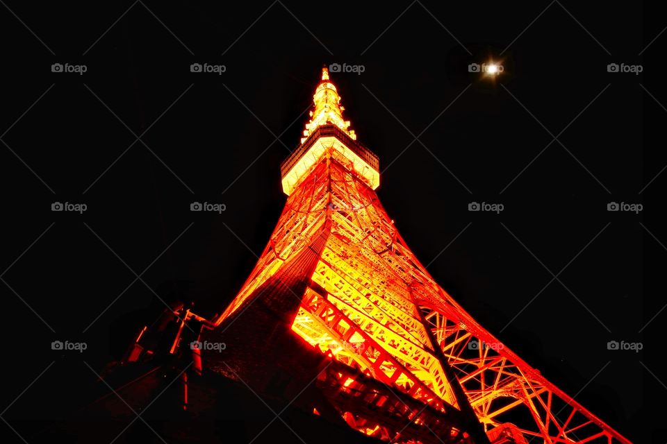 Beautiful Tokyo tower in the full moon night