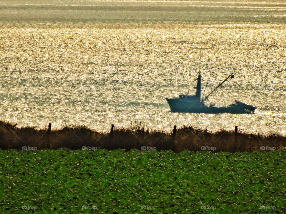 Fishing boat at sea in the Pacific Ocean