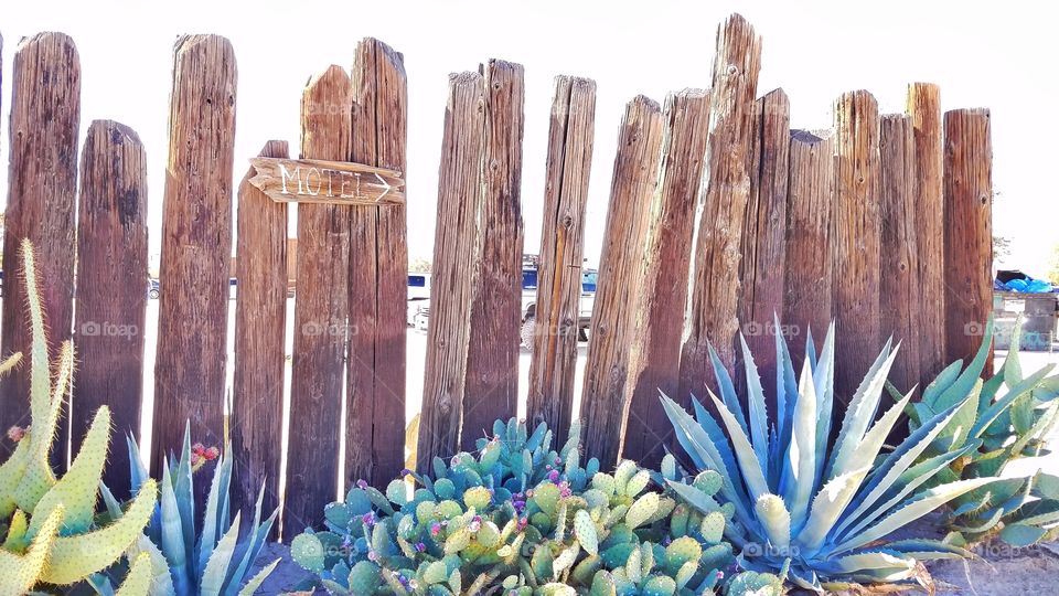 pioneertown motel wooden fence