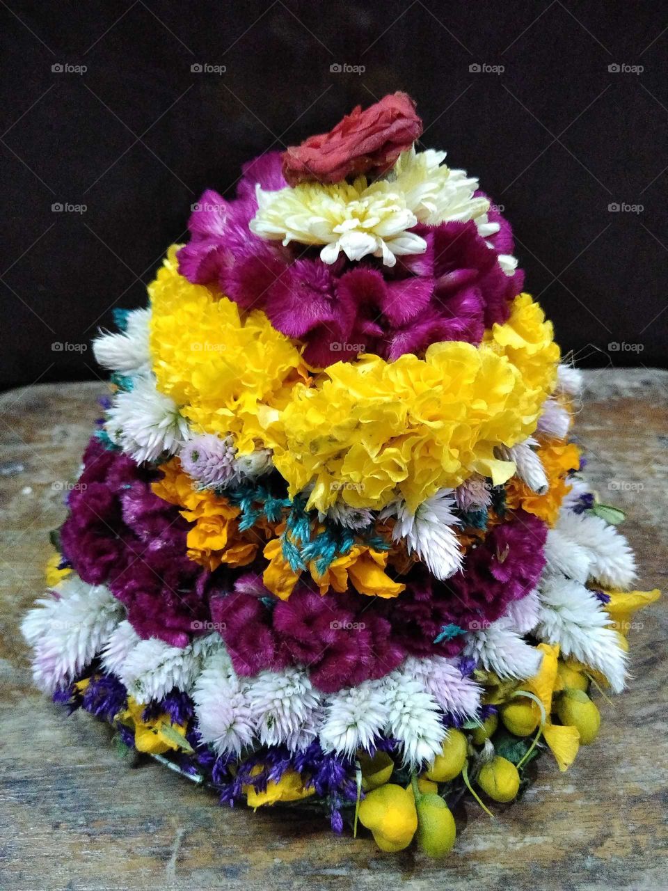 flowers arrangements for the festival called batukamma in telangana india