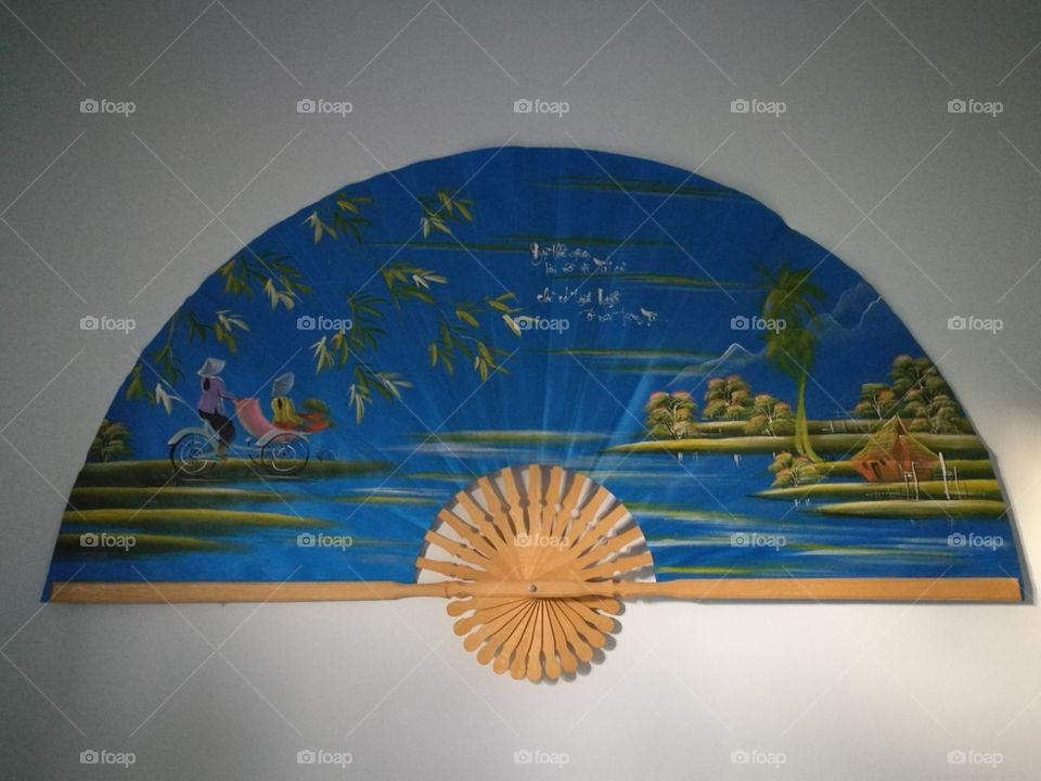 Deep Blue folding fan, Vietnamese art
