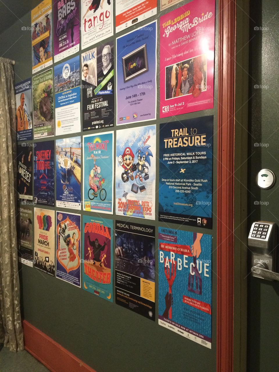 Board with posters side angle 