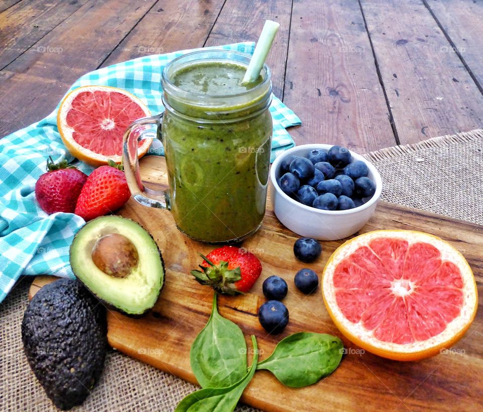 Green smoothie in jar