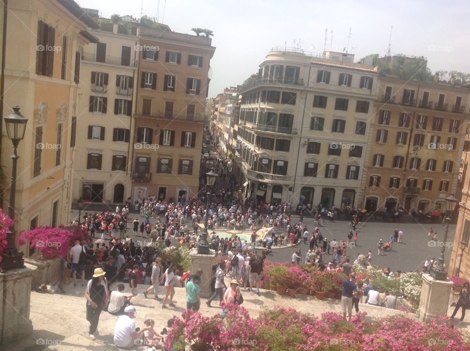 Spanish Steps and Crowds. Tourists at the Spanish Steps in Rome 