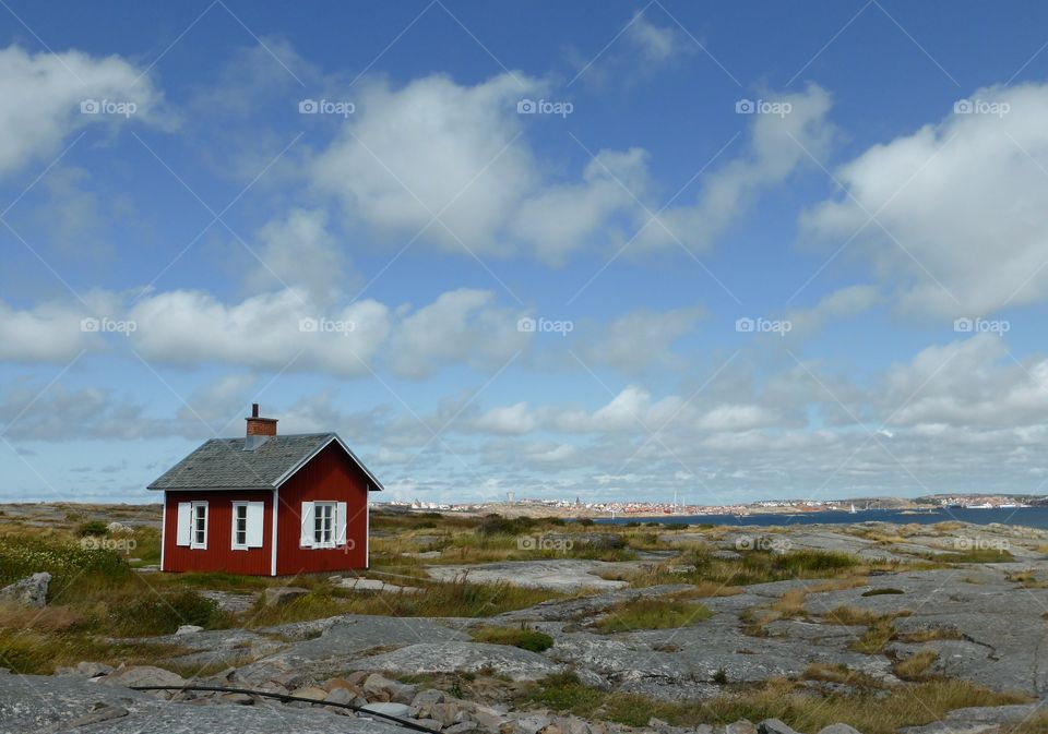 Red house on a island in Sweden 