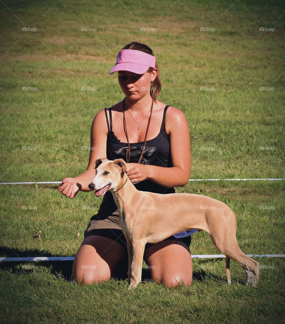 Dog showing with a whippet